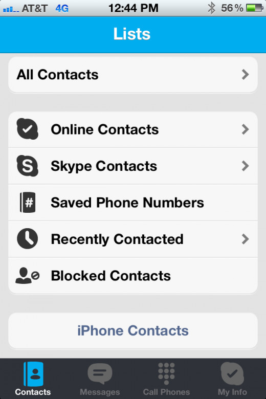 Skype option screen