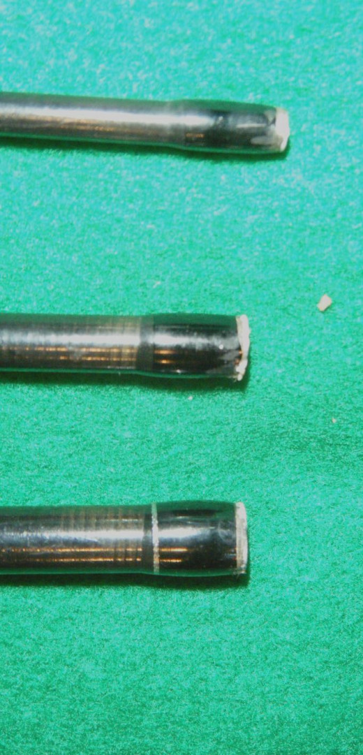 The female ferrules showing cracked epoxy.