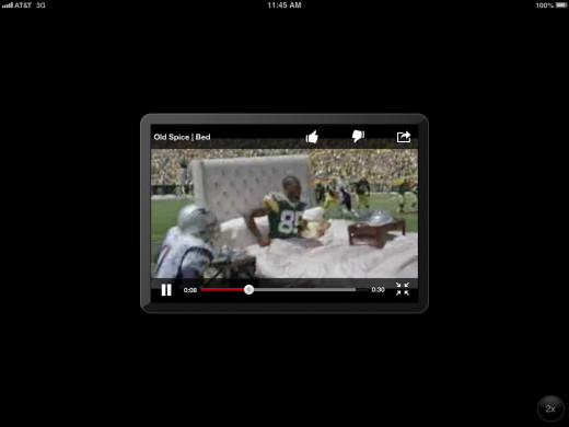 The native YouTube iPhone app as it appears in landscape orientation on the iPad.