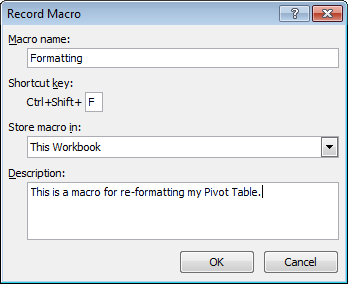 Creating and configuring a macro in Excel 2007.