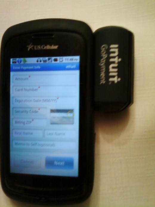 Intuit offers a card reader plug-in device, GoPayment, for smartphones that makes using a credit or debit card work anywhere you are.