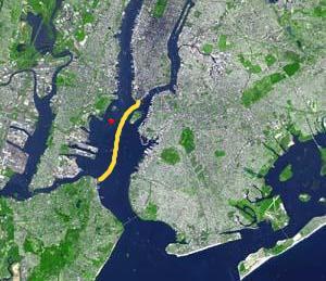 Staten Island Ferry Route across Upper New York Bay.