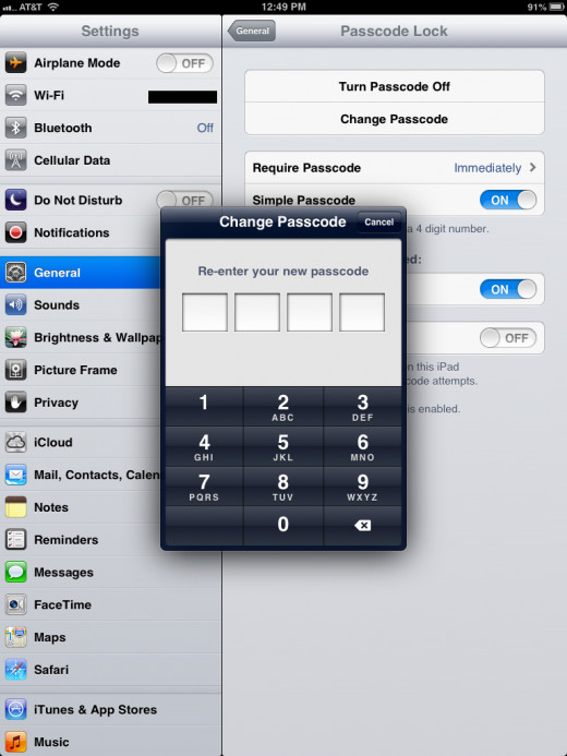 Re-enter your new passcode/password. The new passcode/password will be applied automatically after successfully re-entering it.