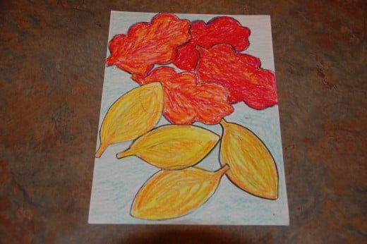 Leaf line/shape project done with oil pastels - the students love using pastels - grades 3, 4 and 5