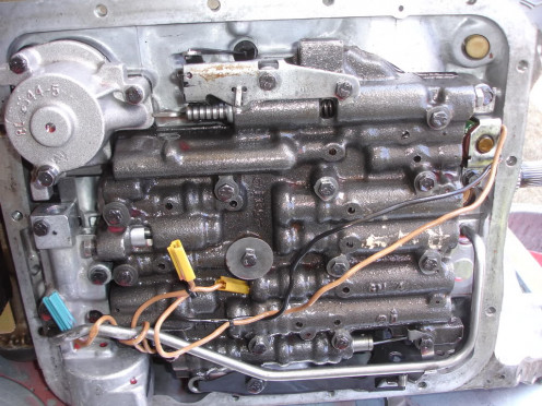 Valve body as it normally appears when you remove the automatic transmission fluid sump.