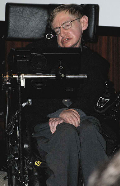 Stephen Hawking during the press conference at the National Library of France to inaugurate the Laboratory of Astronomy and Particles in Paris and the French release of his work God created the integers.