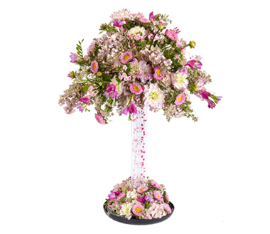This arrangement has been constructed in a simple saucer held up by one of the smithers oasis risers.  This is the 'lomey' system, you can find it at the floral suppliers in the 'links' section. 
