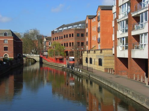 The Kennet River, Reading, looking ahead to the bridge on Duke Street 