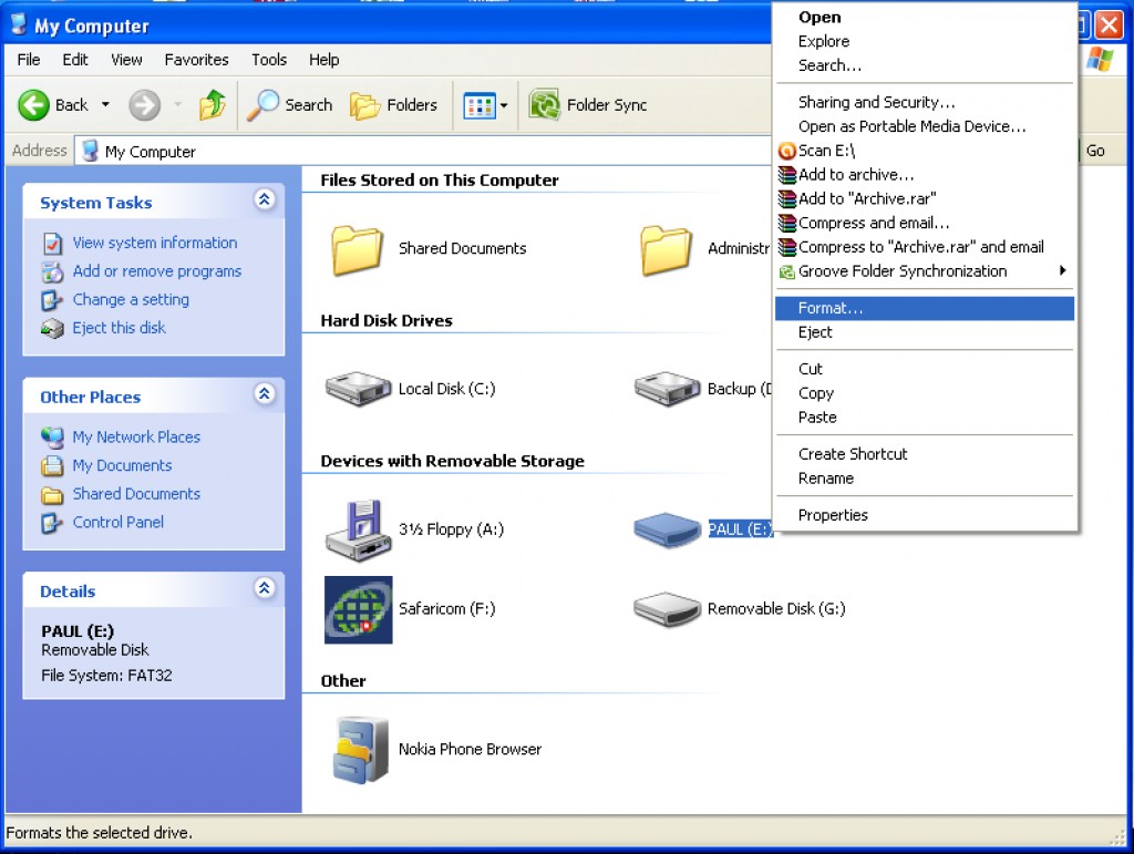 Formatting a flash disk