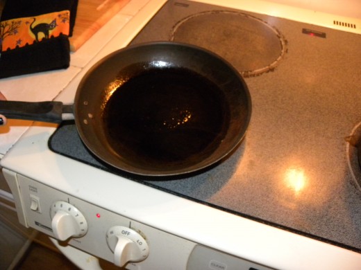 Add enough oil to skillet to coat the bottom and a little extra 