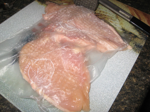 Pound breasts to 1/2 inch.