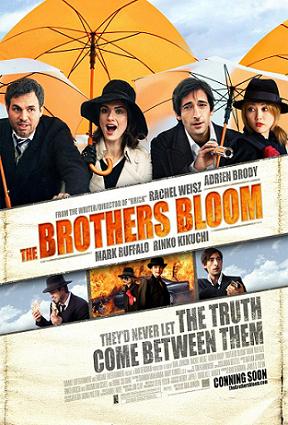Poster for The Brothers Bloom, featuring Mark Ruffalo as Stephen, Rachel Weisz as Penelope, Adrien Brody as Bloom, and Rinko Kikuchi as Bang Bang.