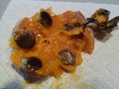 One persimmon with 5 seeds....all 5 were knives!  O my!  What will that mean!?