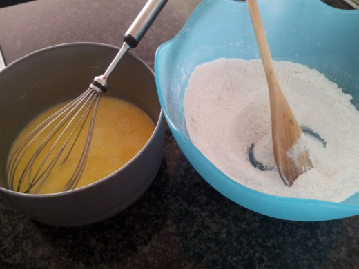 After mixing separately, combine wet and dry ingredients