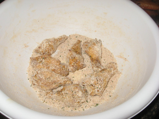 Fry quickly and roll in seasonings.