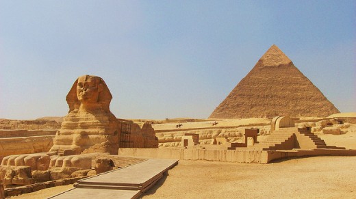 The sphinx and the pyramid of Khafre on the Gaza plateau.