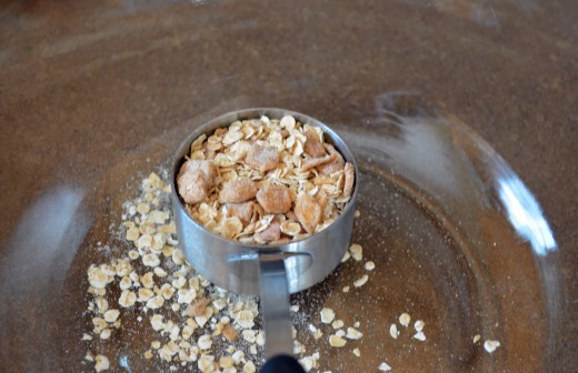 Packet of instant oatmeal equals 1/3 cup.  Use 2 packets or substitute rolled oats and dried fruit for the packets.