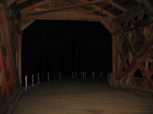 This is the Sach's Bridge in Gettysburg. Residents and tourists have said they have seen  visions of a man hanging from the rafters of this dark bridge. 