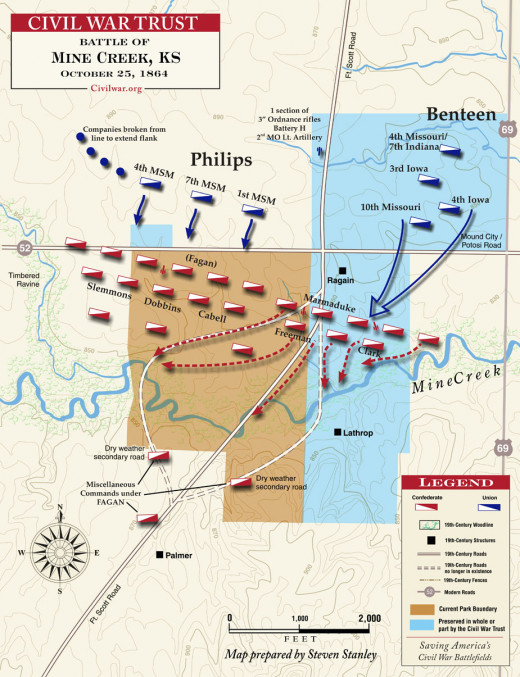Map of Mine Creek Battlefield in Kansas, 25 October 1864
