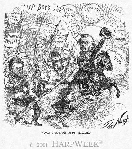 "We Fight Mit Sigel" in Harpers Weely, November 6, 1869 by Thomas Nast