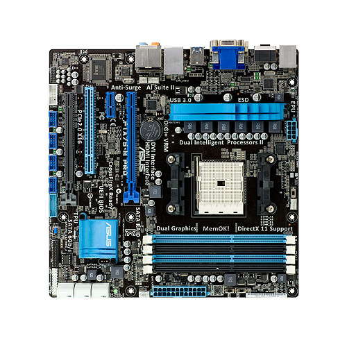 Asus motherboard with basic layout.