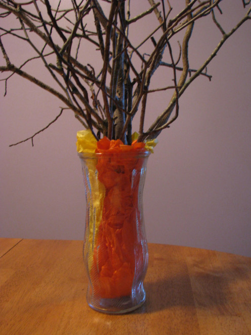 Vase with seasonal color tissue paper added. 
