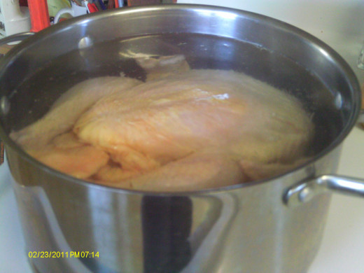Step 1:  rinse the chicken and put it in the pot.