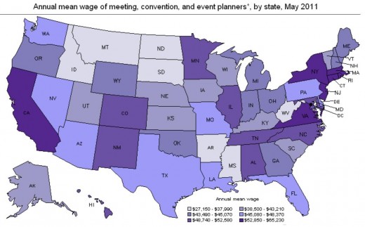 Annual mean wage of a Meeting and Convention Planner as of May 2011.