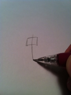 1) Start by drawing a square and a line