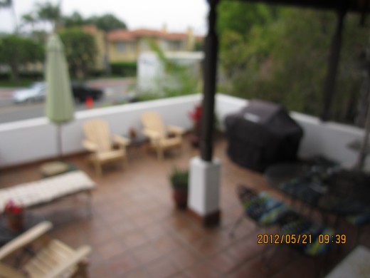 A slightly blurred view of our place in La Jolla: the patio as large as the apartment.
