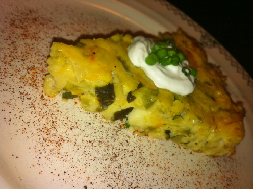 Quiche with Zucchini & Yellow Squash, Roasted Poblano Peppers, Tillamook Cheddar Cheese, Muenster & Goat Cheese Feta