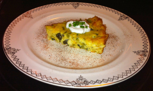 Quiche with Zucchini & Yellow Squash, Roasted Poblano Peppers, Tillamook Cheddar Cheese, Muenster & Goat Cheese Feta