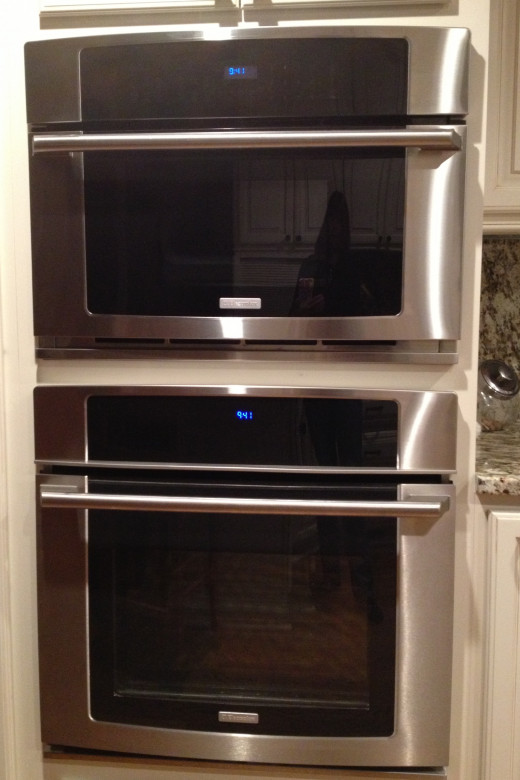 Top: microwave oven comes with a wall kit. Below is my oven.