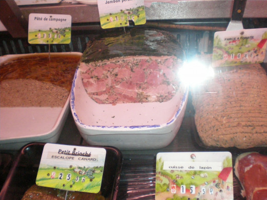 The many types of pâté sold at Les Halles (the market hall).