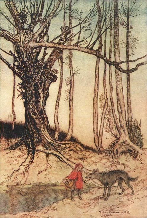 Illustration of "Little Red Riding Hood," in Grimm's Fairy Tales.
