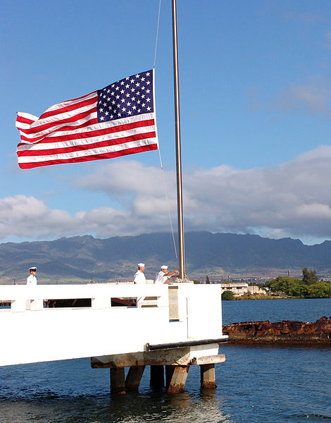 The flag at half staff at the USS Utah Memorial.