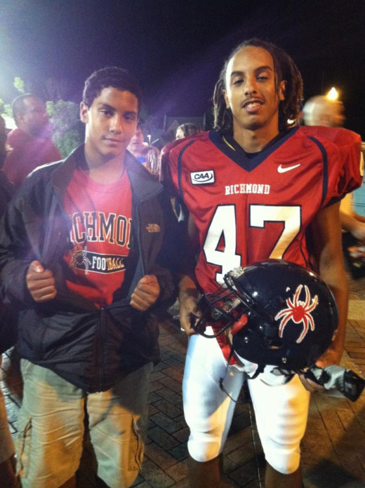 The author's sons after a University of Richmond football game.