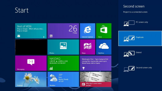 Click "Windows" and "P" at the same time to open the Second Screen menu. Select how you want to use your dual monitors.
