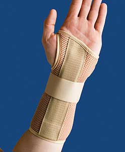 This type of brace has all the features you might want: firm support for the carpal tunnel, breathe-ability, freedom of movement for the thumb and fingers and ease in putting it on and taking it off.