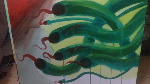 A Yellow Acrylic wash in the background of the Wyrm Serpents helps to unify the design.