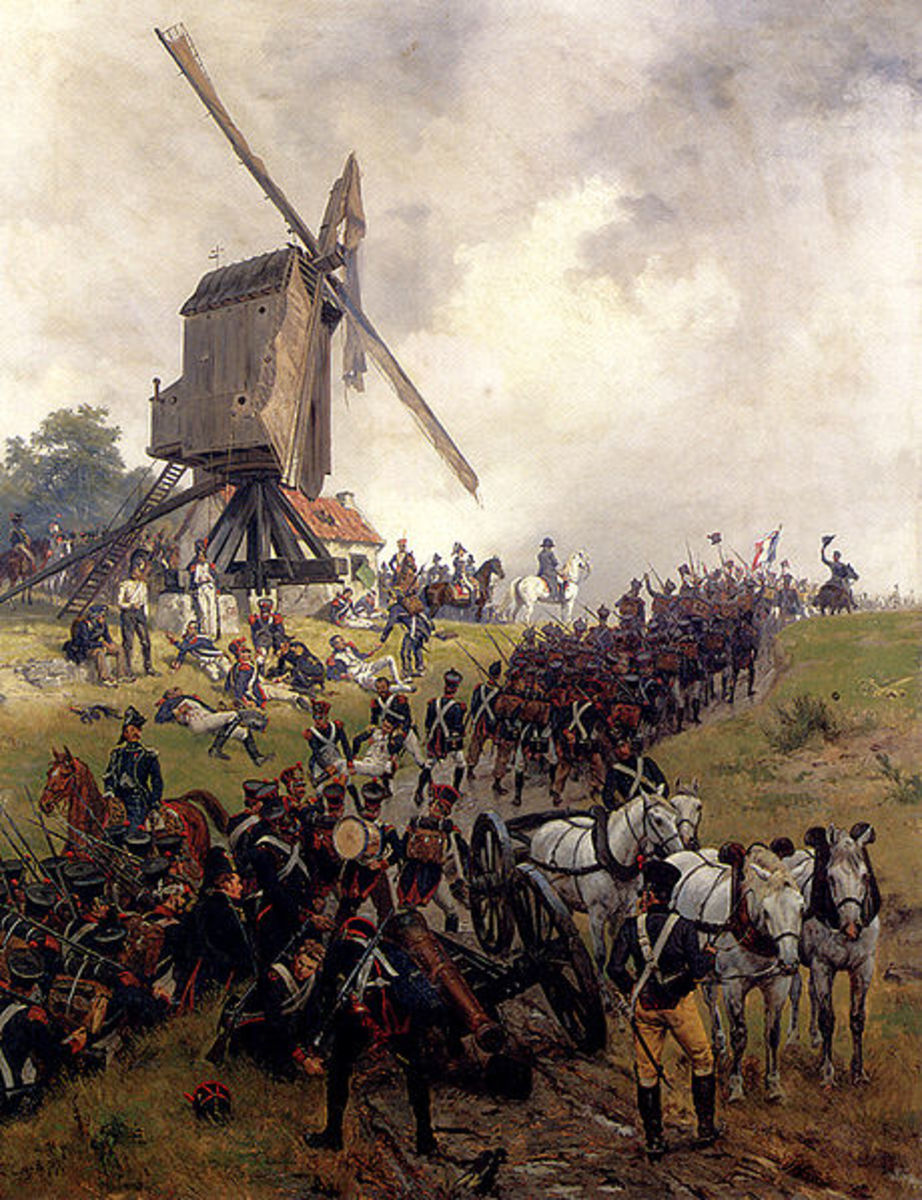 The French infantry advancing at the start of the battle.