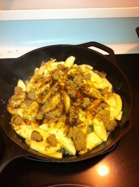Once apples begin to soften, add brown sugar and cinnamon