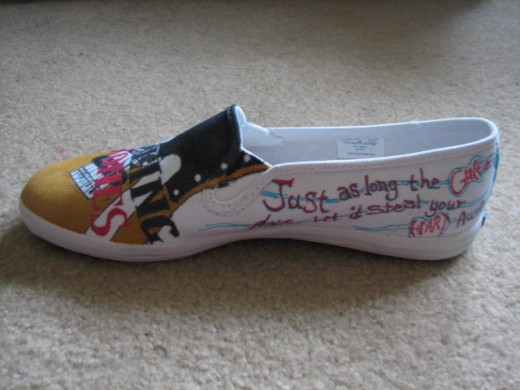 Lyrics from songs My niece favors, done with colors to go good with blue jeans.