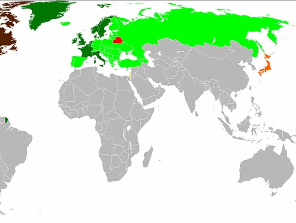 Map of the Council of Europe members. Member states are green and dark green and include dependencies.