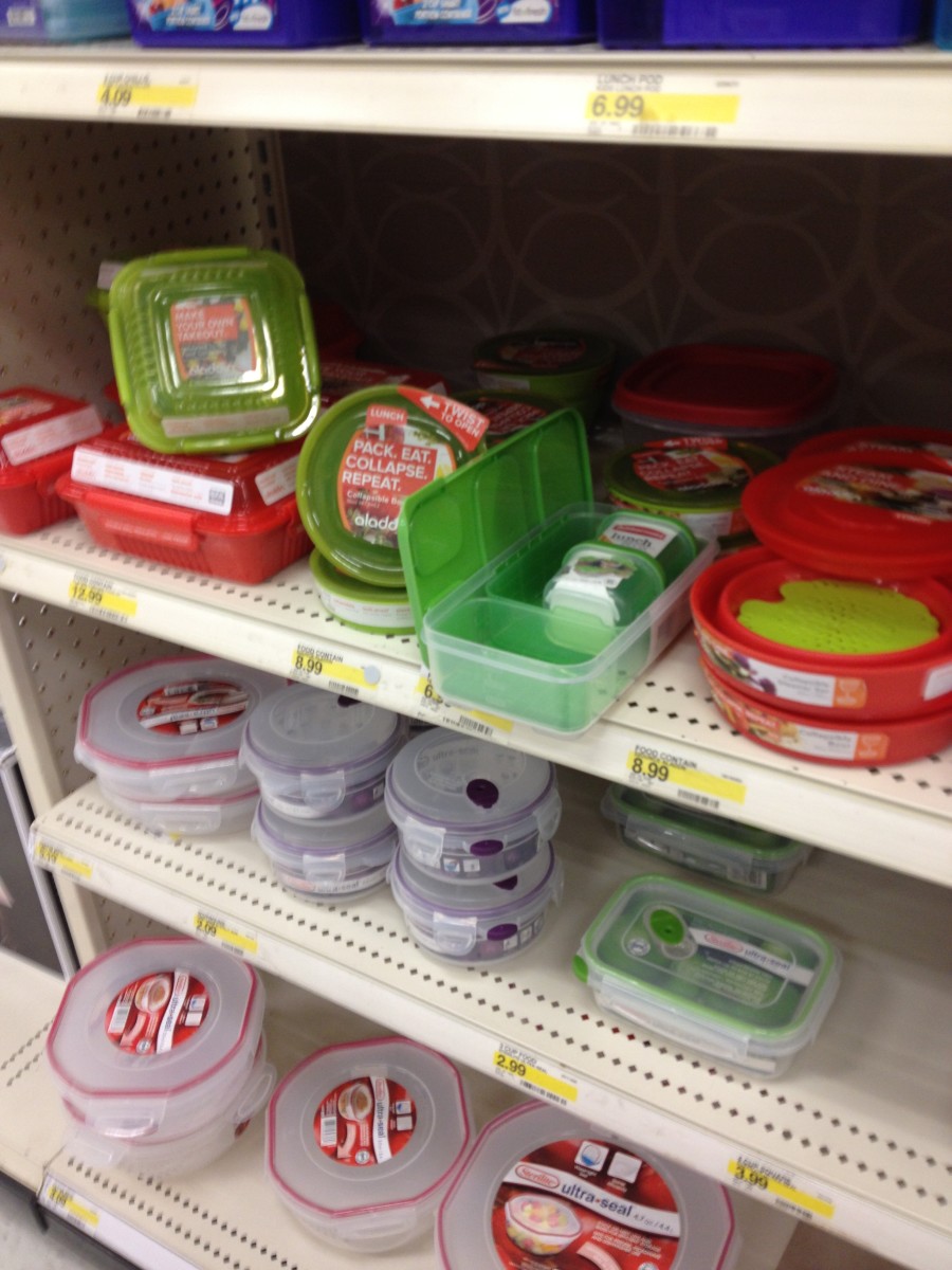 Plastic containers are covenient and come with different serving options: take-out, lunchables, collapsible.