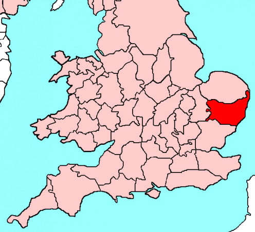Map location of Suffolk, England