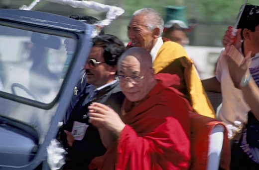 His Holiness, the Dalai Lama in Ladakh, a  Buddhist land the the shadow of the high Himalayas