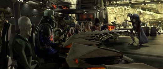 The newly formed Separatist Confederacy holding a meeting to discuss how to deal with the fact that they are now at war with the Republic.