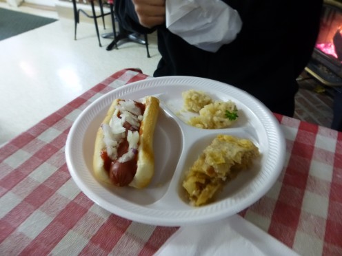 Polish sausage, German Potato salad and Apple Strudel