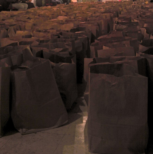 Food bags prepared to be filled